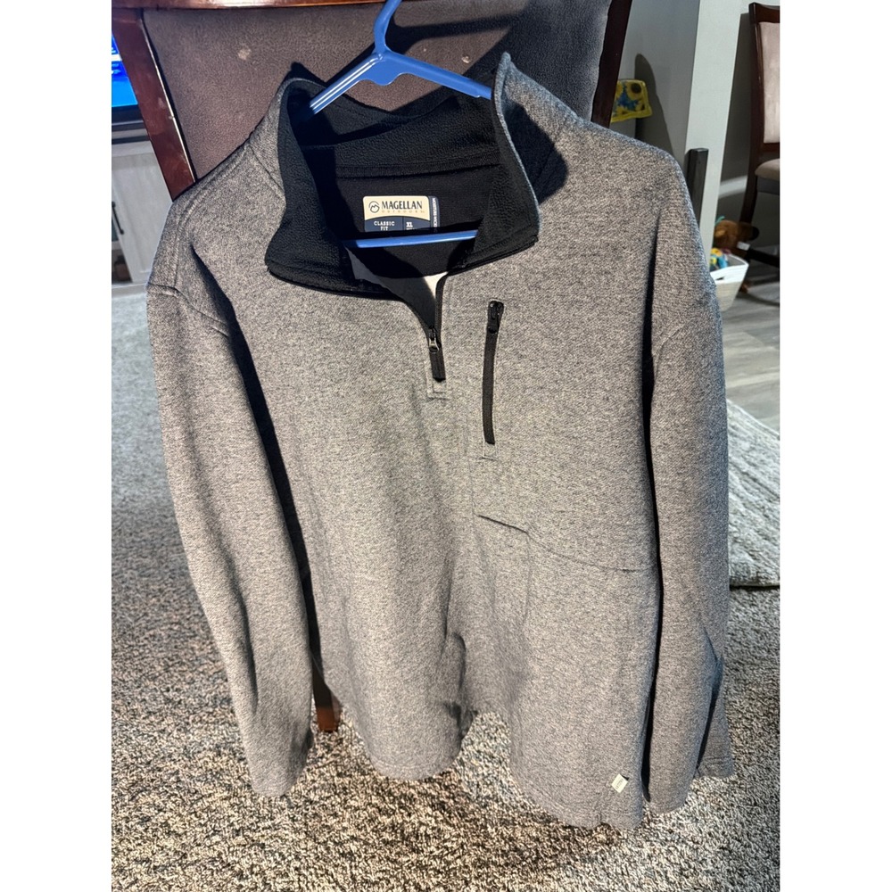Magellan Outdoors Mens XL Gray Quarter Zip Fleece Lined Pullover Sweater